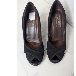Donald J Pliner black croc embossed strappy open toe high heels pumps size 7.5